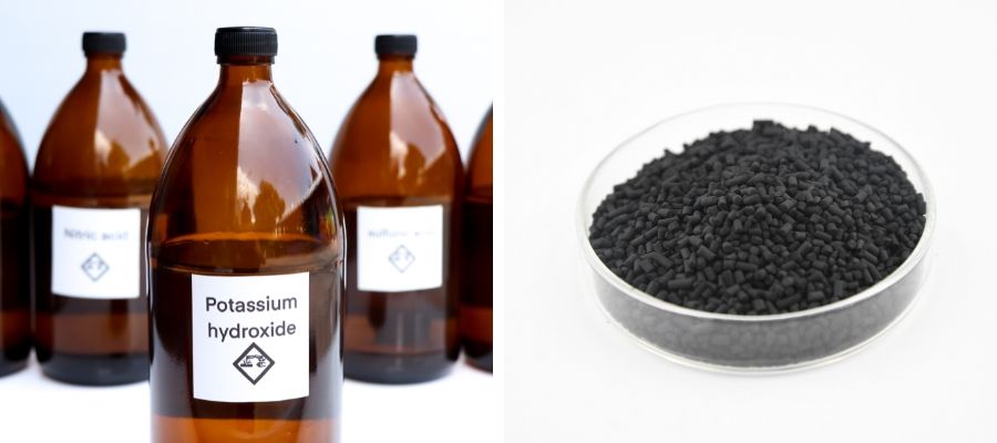 Potassium hydroxide impregnated activated carbon for natural gas desulfurization